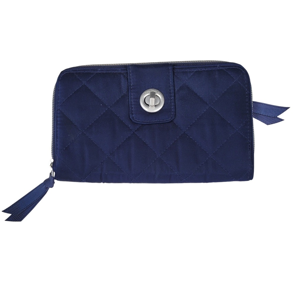 Vera Bradley Classic Navy Quilted Turnlock Wallet RFID Organizer Floral Interior